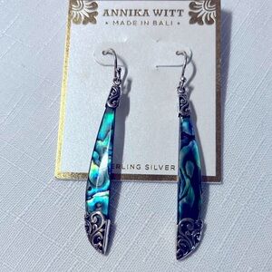 ANNIKA WITT Sterling Silver Abalone Hanging Earrings. BALI. Long. Stunning.